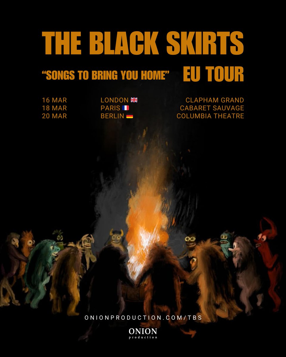 onionprdctn's tweet photo. THE BLACK SKIRTS 黑裙子 "SONGS TO BRING YOU HOME" EU TOUR 2025
📍 16 Mar ➫ London, UK ➫ Clapham Grand
📍 18 Mar ➫ Paris, France ➫ Cabaret Sauvage
📍 20 Mar ➫ Berlin, Germany ➫ Columbia Theatre
Tickets on sale 27 Jan, 12PM local time.
Official ticket link: https://t.co/nWktDiD5lk

Korean rock band sensation The Black Skirts is taking their global acclaim to new heights with their first-ever European tour, the "SONGS TO BRING YOU HOME" EU TOUR 2025. With over 1.5 billion plays across their tracks, and the hit single "EVERYTHING" amassing well over 250 million streams alone, The Black Skirts has cemented their place as one of the most celebrated Korean rock bands. Their latest album "Teen Troubles" continues to build on their legacy with its raw emotion and compelling storytelling. As The Black Skirts gear up for their European debut, these shows promise to deliver an unforgettable experience that no rock & roll fan should miss!

#ONIONPRODUCTION #THEBLACKSKIRTS