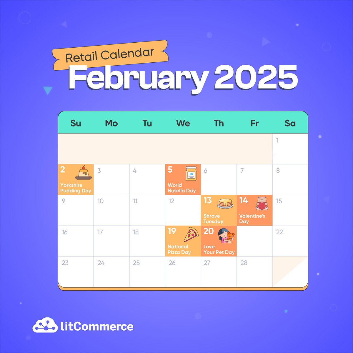 litcommerce's tweet image. 🚀 February is packed with exciting events and shopping trends that you can’t afford to miss.
💡 Want to know the key retail dates that can drive more traffic and sales to your store? Check out our retail calendar and start planning your winning strategy today!
#ecommercetrends