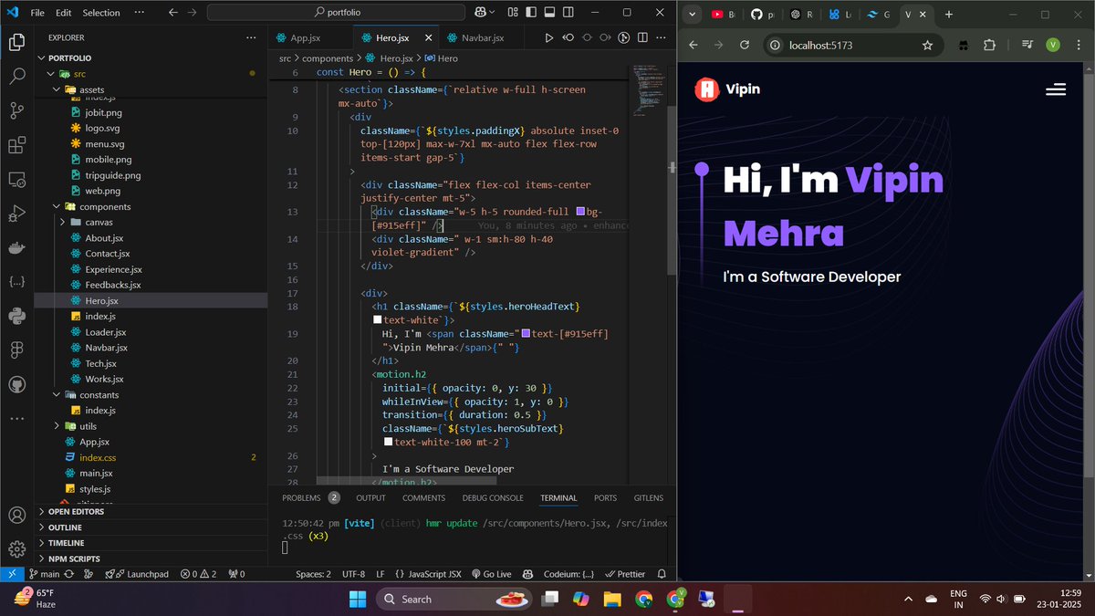 🚀 Leveling up! 🚀

As a Flutter dev diving into the React universe, I'm building my portfolio in React.js to sharpen my skills. Here's a sneak peek of my progress so far!

Got any pro tips or tricks to make it even better? Drop your wisdom below! ⚡ 

#ReactJS 💻✨