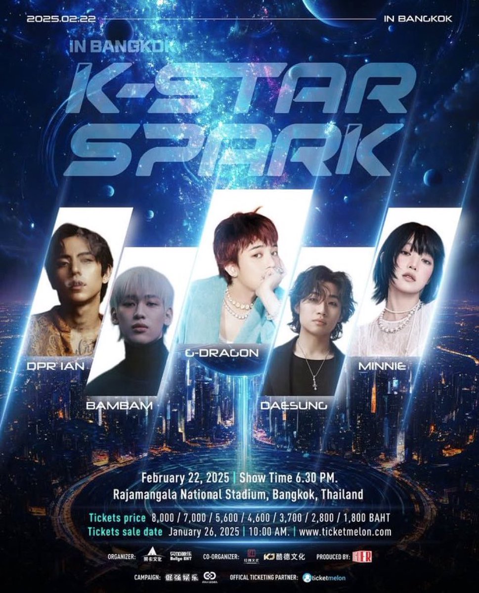 BabyBlack_twt's tweet photo. กี๊ดดด #GDRAGON กับ #DAESUNG จะมาคอนเสิร์ต K-Star Spark in Bangkok

- วันที่ 22 กุมภาพันธ์ 2025
- สถานที่: สนามราชมังคลากีฬาสถาน
- ราคาบัตร: 1,800-8,000
- วันกดบัตร: 26 ม.ค. 10 โมงเช้า

#KStarSparkConcert #KStarsparkXBKK2025 https://t.co/tnL0Zap1YN