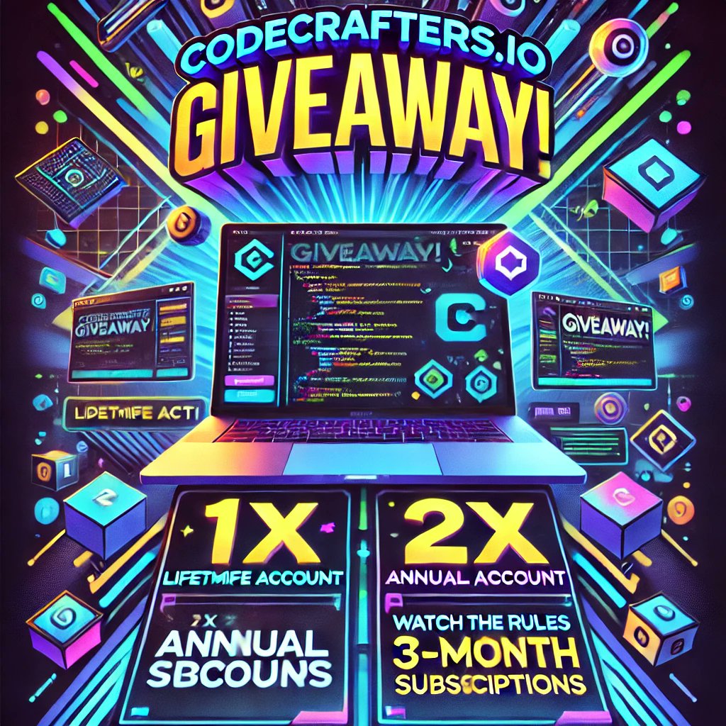 CodeOpsHQ's tweet image. 🚀 HUGE GIVEAWAY! 🚀
Win a LIFETIME CodeCrafters.io account, annual & 3-month subs!
🎁 1x Lifetime
🎁 2x Annual
🎁 3x 3-Month
⏳ 2 DAYS LEFT!
👉 Watch rules: youtube.com/watch?v=KMHB2k…
#CodeCrafters #CodingGiveaway
