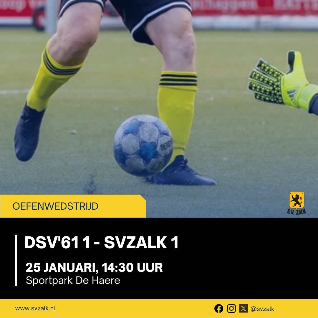svzalk's tweet photo. Zaterdag 25 januari speelt SVZ1 uit tegen @dsv61
Deze vriendschappelijke wedstrijd start om 14.30 uur

#zalk #svzalk #voetbal https://t.co/ZmqJlMlFRd