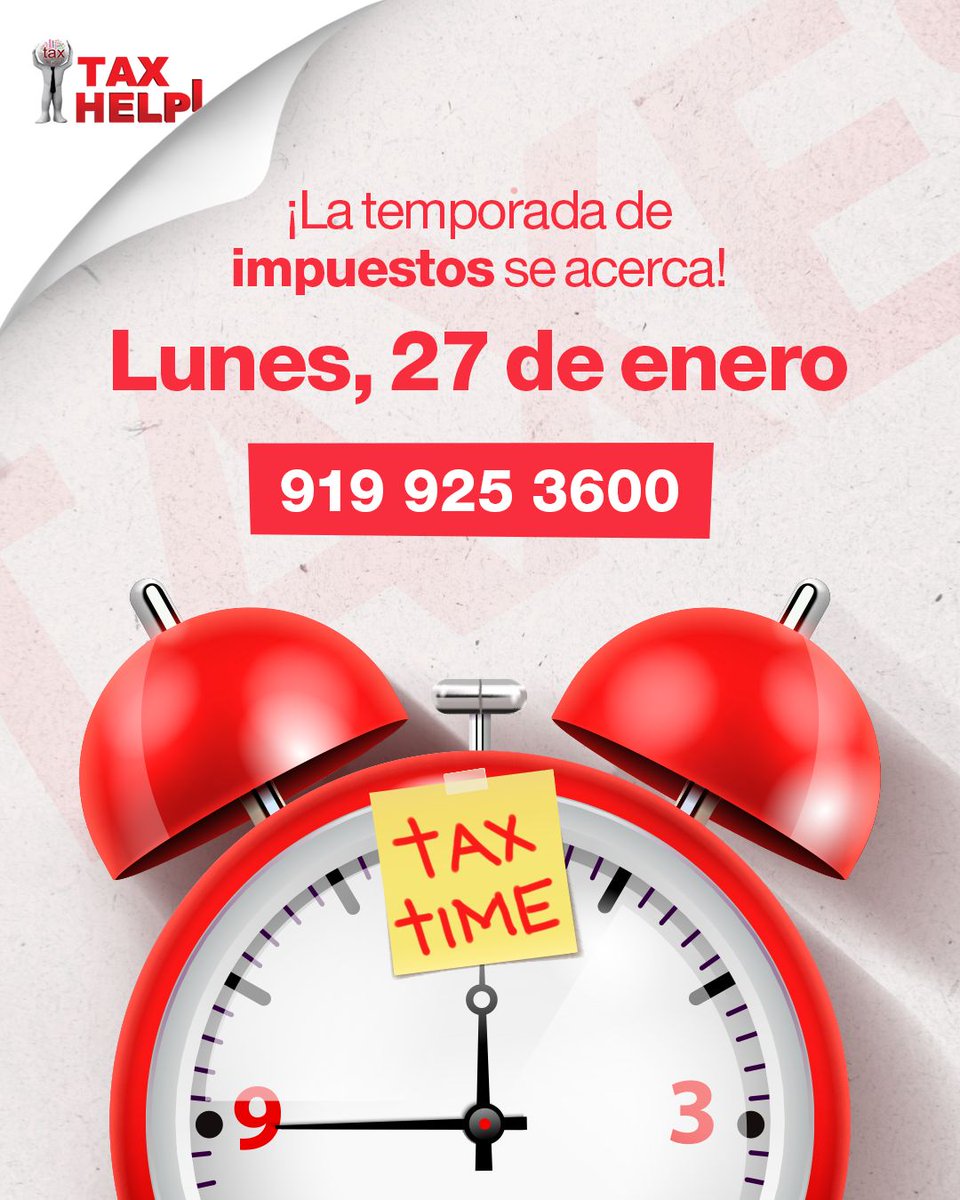TaxHelpsUs's tweet photo. πππππππππ ππ πππππππππ πΊπΈ2οΈβ£0οΈβ£2οΈβ£5οΈβ£
El IRS anunciΓ³ la temporada de impuestos que comienza este lunes, 27 de enero de 2025. #TemporadaDeImpuestos
#impuestos #taxreturn #taxfilingseason #Taxes2025πΈ #taxrefund
βοΈ ComunΓcate con nosotros: 919-925-3600 https://t.co/vCZd11GAIk