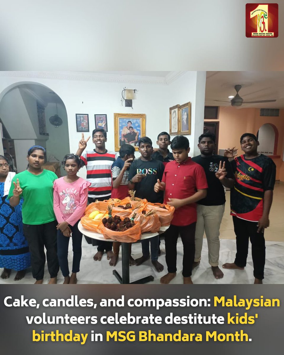 DSSNewsUpdates's tweet photo. Cake, candles, and compassion: A birthday celebration with a difference! 🎂

This month, Malaysian Dera Sacha Sauda volunteers embraced the true spirit of giving by celebrating the birthday of destitute kids during the MSG Bhandara Month. Filled with love and kindness, they made the day special by sharing cake, creating beautiful memories, and bringing smiles to the children's faces. This heartfelt celebration goes beyond tradition, showing that compassion is the best gift of all. 

#MSGBhandaraMonth #BirthdayWithPurpose #SpreadHappiness