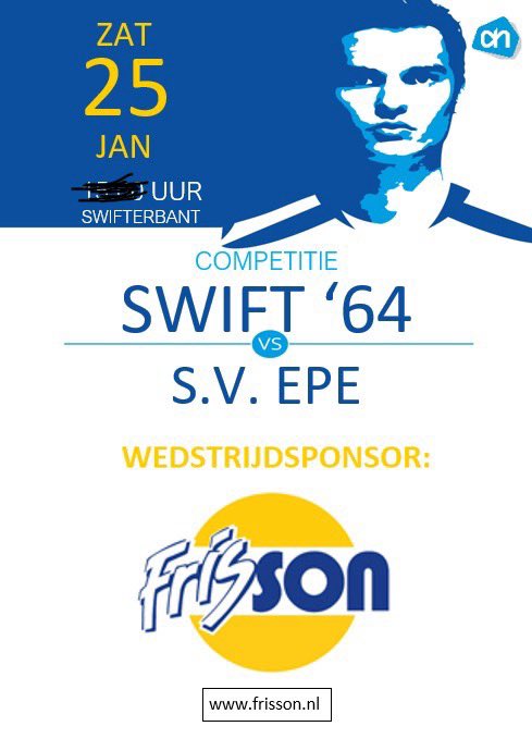 ⚪️⚪️MATCHDAY⚪️⚪️

COMPETITIEWEDSTRIJD:

⚽️ <a href="/Swift64voetbal/">Swift '64 ⚽️</a> - <a href="/SVEpe1939/">SV Epe</a> 
📆 25-01-2025
🕝 14:30
🏟 Sportcomplex Swift ‘64
📍 Swifterbant