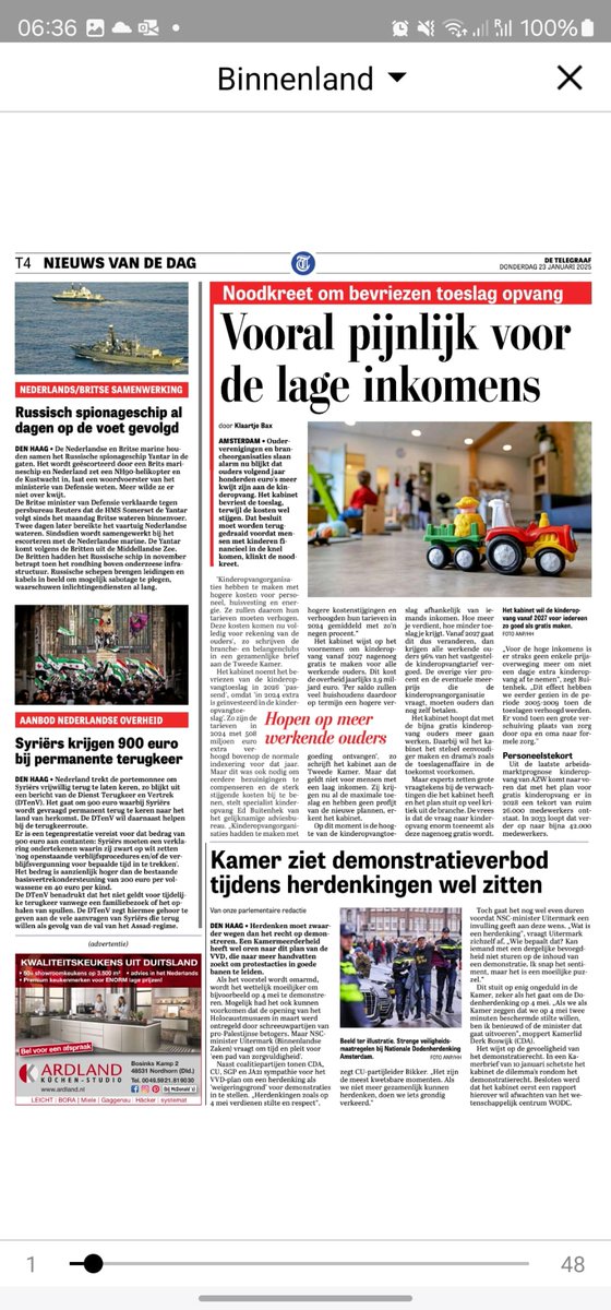 Vandaag voorpagina @Telgraaf. Op de dag van het Commissiedebat vragen wij aandacht voor de plannen voor een nieuw kinderopvangstelsel én voor bevriezen van toeslag, die verstrekkende gevolgen hebben voor ouders én kinderopvangorganisaties.