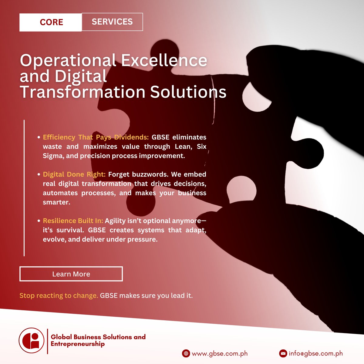 OfficialGBSE's tweet image. When was the last time your business processes actually helped you grow? GBSE designs solutions that adapt, optimize, and deliver under pressure.

gbse.com.ph | Viber/WhatsApp: +63 919 374 1800
#ResultsOverTalk #BuiltToThrive