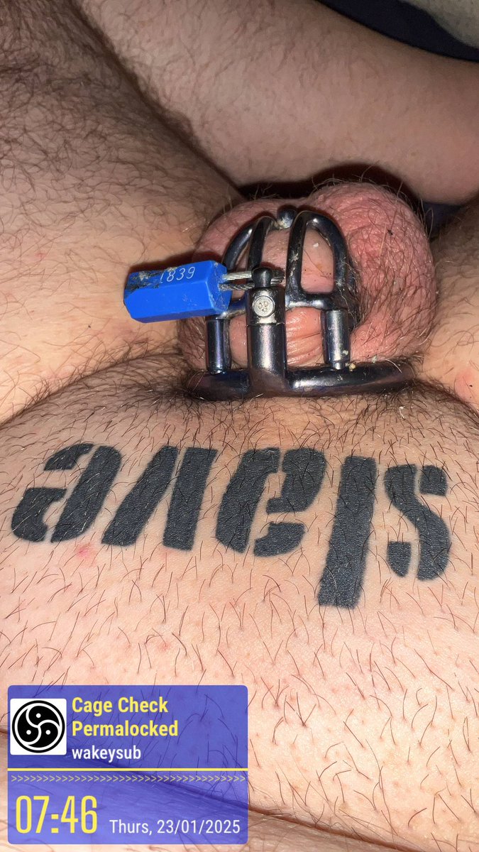 Permalocked, permanently branded f@g. 129 days since I wanked my pathetic nub. Woke this morning to a sticky mess - guess my balls were literally full to bursting. If anything left me hornier. #teamlocked #gaychastityRTs #gaychastityslave