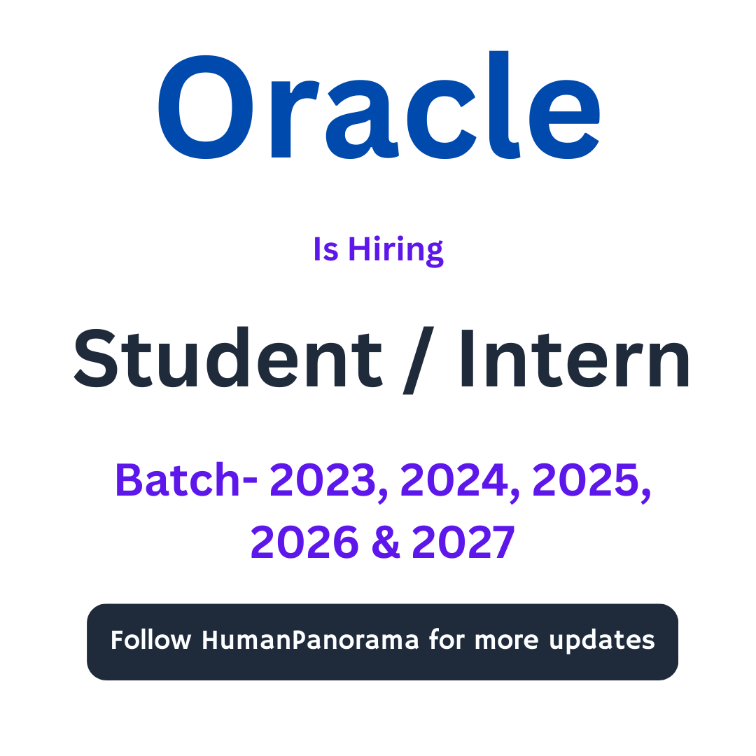 HumanPanorama's tweet photo. Oracle Hiring for Internships
Batch: 2023/2024/2025/2026/2027
Location: Bangalore/Hyderabad

Apply Here: https://t.co/zbewkqjzz4

#frontenddeveloper #hiring #freshers #freshershiring #freshersjobs #webdeveloper #softwareengineer #softwaredeveloper #hiringalert #internships https://t.co/vjnXjRap35