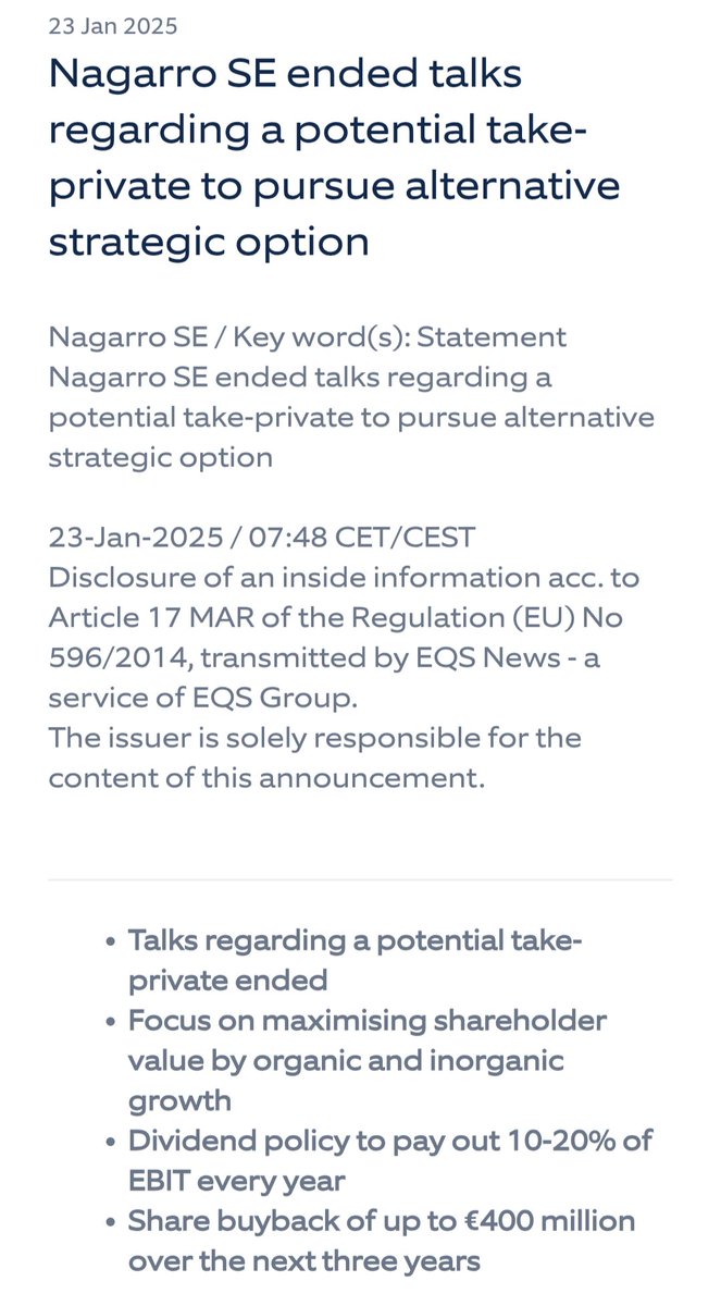 Nagarro $NA9 plans €400m buybacks. Wow. 🔥