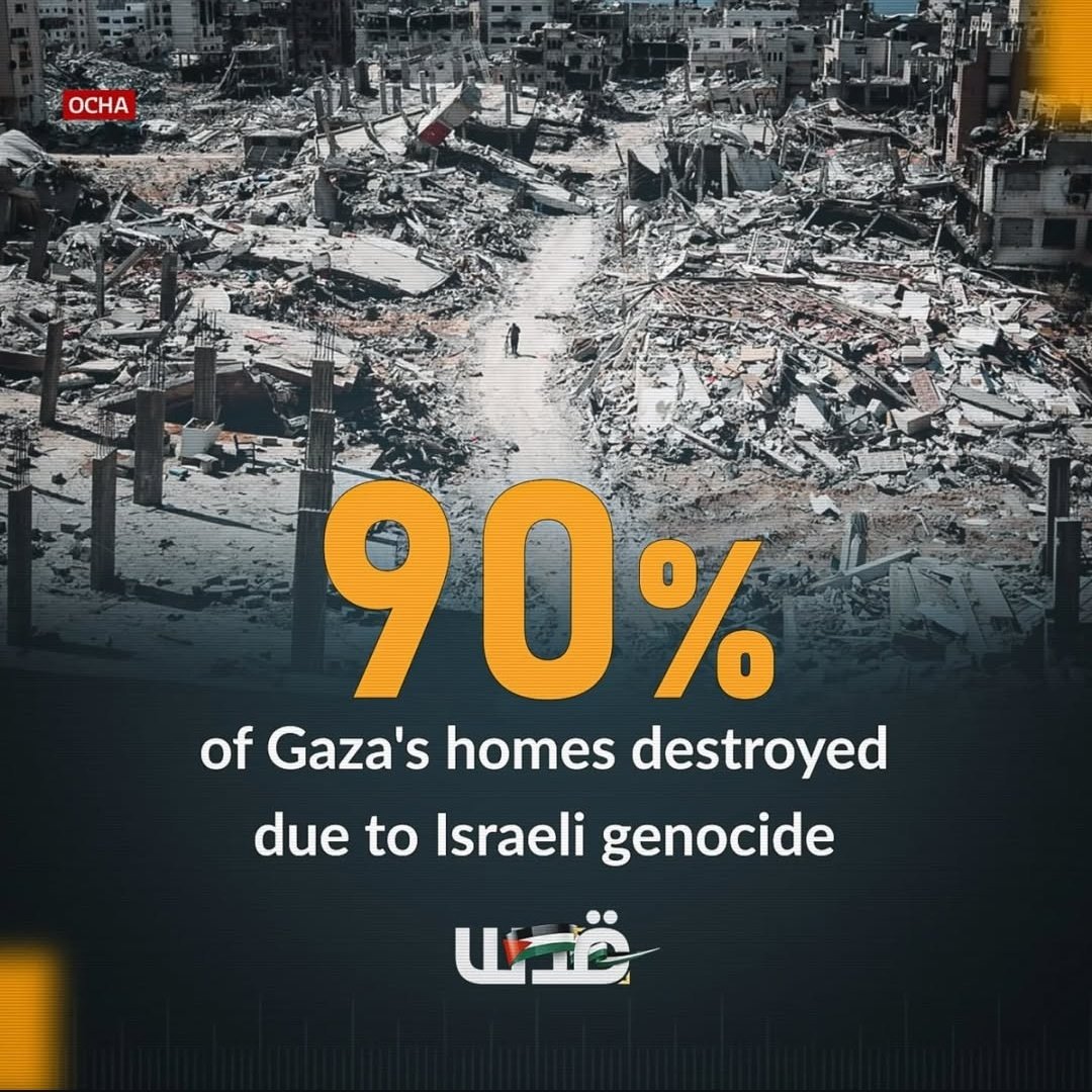 Ema97n's tweet photo. //90%? (Ninety)// — do you know what that means? It means 𝙤𝙫𝙚𝙧 1 million people in Gaza are now 𝙝𝙤𝙢𝙚𝙡𝙚𝙨𝙨, in the midst of the harsh winter. https://t.co/EWoGrvMQjQ