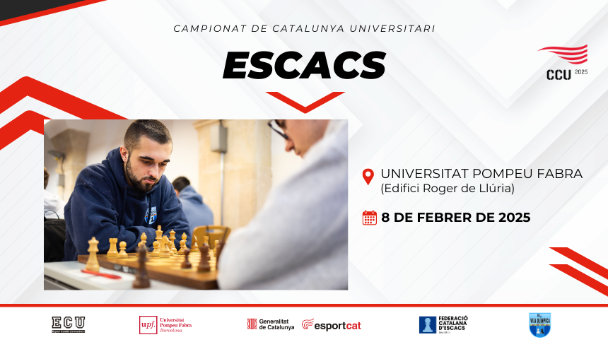 #CCU25 I Avui se celebra el Campionat de Catalunya Universitari d'Escacs!♟️

🗓️8 de febrer
📌Campus de la Ciutadella, <a href="/UPFBarcelona/">UPF Barcelona</a>
✍️ Per a més informació: esportuniversitari.cat/noticia-item/1… 

Molta sort!

#EsportUniversitari #Esportcat