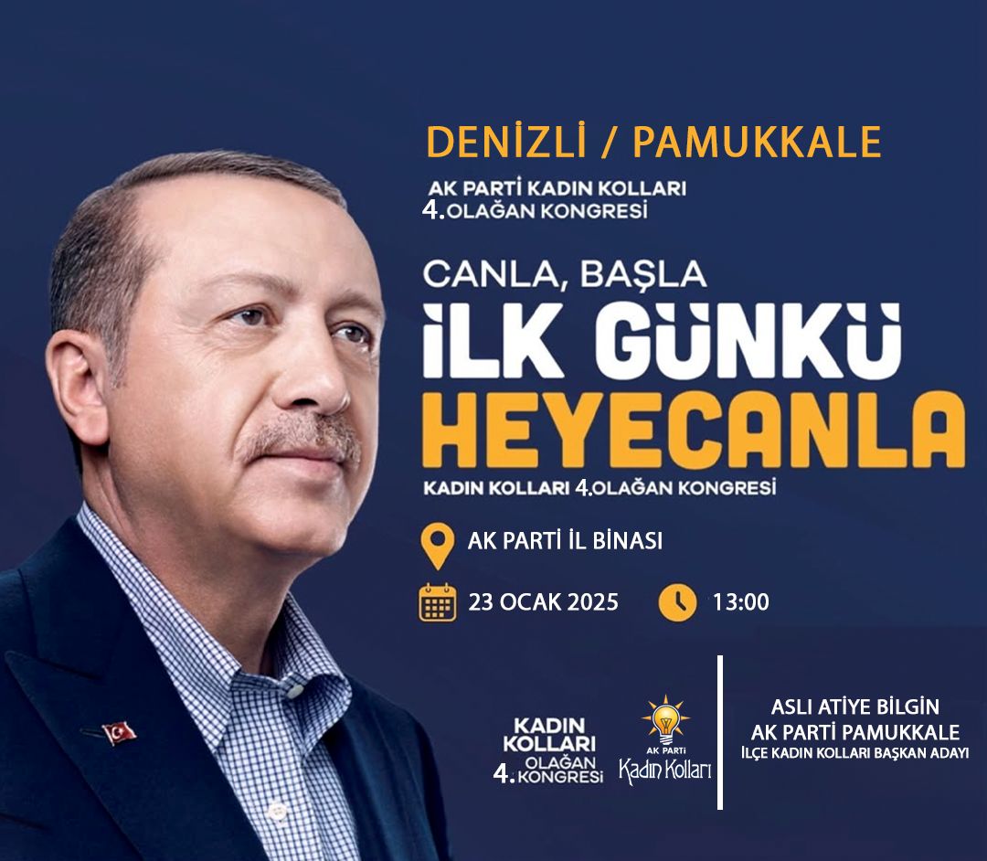 AKKadinDenizli's tweet photo. Canla, başla ilk günkü aşkla!!!
Pamukkale ilçe kadın kolları 4. kongre;
🕚 13.00
🗓23 Ocak 2025 (Bugün)
📍AK Parti Denizli İl Binası 4. Kat
tüm hemşehrilerimiz davetlidir.
#akparti #Denizli #canla #başla #ilkgünküaşkla #KadınlarlaGüçlüTürkiye https://t.co/q8eKZDW8Uc