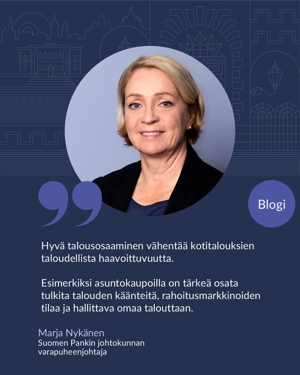Suomen Pankki (@suomenpankki) on Twitter photo Miksi keskuspankkien kannattaa edistää kansalaisten talousosaamista?
Johtokunnan varapuheenjohtaja <a href="/MarjaNykanen/">Marja Nykänen</a> kirjoittaa talousosaamisen vaikutuksista rahoitusvakauteen tuoreessa #eurojatalous -blogissamme.
eurojatalous.fi/fi/blogit/2025… Miksi keskuspankkien kannattaa edistää kansalaisten talousosaamista?
Johtokunnan varapuheenjohtaja <a href="/MarjaNykanen/">Marja Nykänen</a> kirjoittaa talousosaamisen vaikutuksista rahoitusvakauteen tuoreessa #eurojatalous -blogissamme.
eurojatalous.fi/fi/blogit/2025…