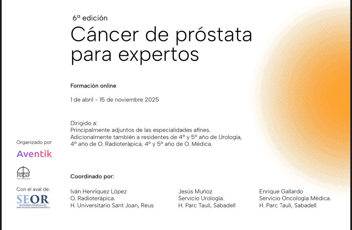 Si quieres estar actualizado en cáncer de próstata no te pierdas la 6a edición del curso. Apúntate!