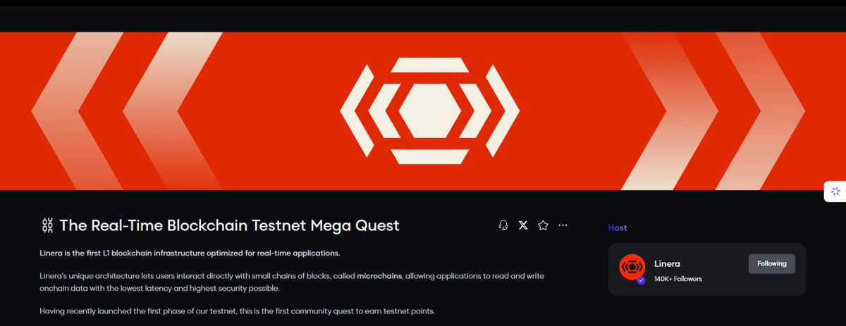HOW TO GET IN ON THE LINERA AIRDROP 🔥
 
Linera is the first L1 blockchain infrastructure optimized for real-time applications.
 
💰Funding: $12 Million 
💲Cost: Absolutely nothing 
 
Let’s dive into how you can secure your spot now.