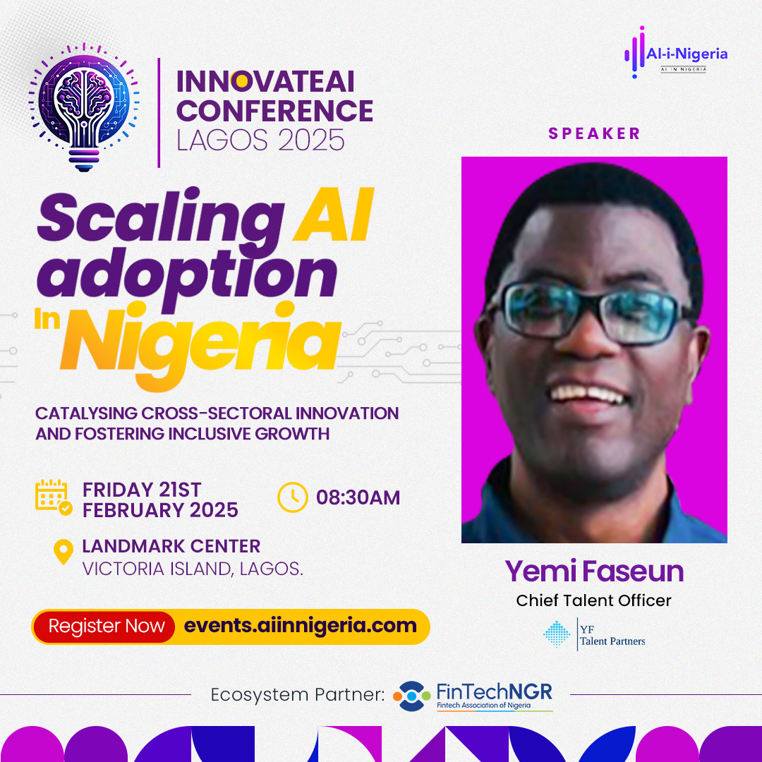 aiinnigeria's tweet photo. Scale your workforce with AI! Join Yemi Faseun at InnovateAI 2025 for insights on talent and AI integration. Register now: https://t.co/UUH0hrmvjM

#InnovateAI #Lagos2025 #FutureOfWork https://t.co/F41VO55KFw