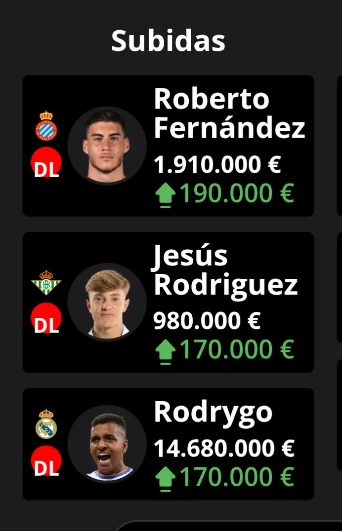 DiosesLiga's tweet photo. Las mayores subidas @biwenger  del 23/1/25 https://t.co/vfY6TD62PQ