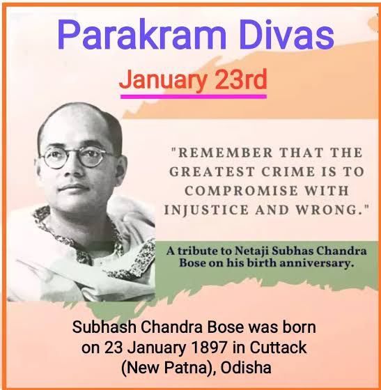 'तुम मुझे खून दो, मैं तुम्हें आजादी दूंगा'

भारतीय स्वाधीनता संग्राम के महानायक, आजाद हिन्द फौज के संस्थापक, माँ भारती के अमर सपूत व हम सभी के प्रेरणास्रोत नेताजी सुभाष चंद्र बोस जी की जयंती पर कोटि-कोटि नमन व पराक्रम दिवस की शुभकामनाएँ🙏🏻