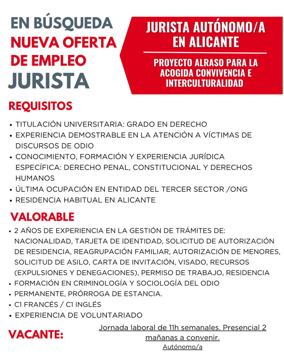 La fundación FISAT necesita cubrir 2 vacantes en #Alicante y #Burriana
✅ JURISTA- ALICANTE
✅ EDUCADORA SOCIAL - BURRIANA
▶️ Consulta toooooda la información a través de:
fisat.es/trabaja-en-fis…