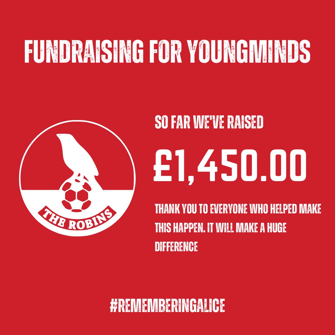 DowntonFC's tweet photo. Good Morning Robins! Ahead of our next fundraising event, the vets match next week, we are delighted to say we have just donated a fantastic £1450 to @YoungMindsUK.  This is the first donation of many and will make such a difference to the cause. Thank you ❤️

#rememberingalice https://t.co/dFjZzllvgp