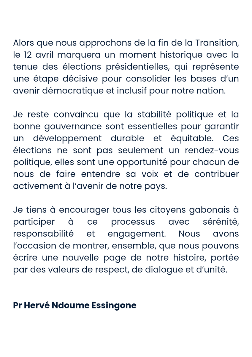 Alors que nous approchons de la fin de la #Transition, le 12 avril marquera un moment historique avec la tenue des #élections présidentielles, qui représente une étape décisive pour consolider les bases d’un avenir #démocratique et inclusif pour notre #nation. <a href="/RFIAfrique/">RFI Afrique</a>