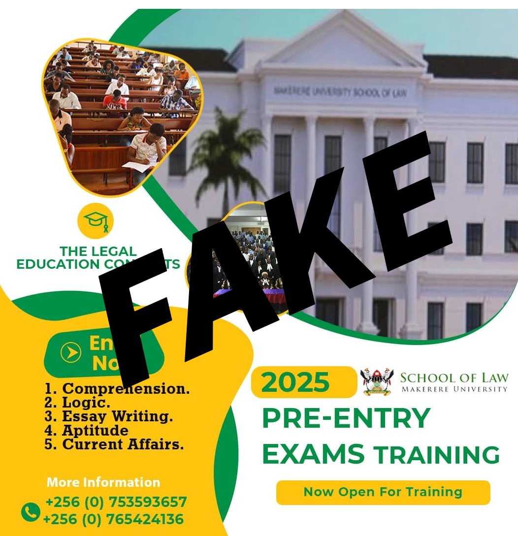 MakerereLaw's tweet image. 📌📌IMPORTANT NOTICE: Do not be misled by this or any other poster(s) suggesting that there is any ‘Pre-entry exams training’ offered, encouraged, supported or even recommended by @MakerereLaw @Makerere 📌📌