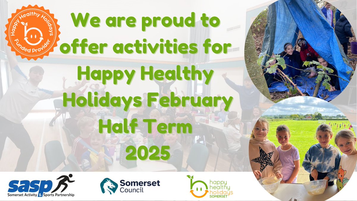 We are proud to be delivering activities for Happy Healthy Holidays Somerset over the February Half Term.

Booking is now open! Book now 👉 sasp.co.uk/happy-healthy-…

#HappyHealthyHolidays #Somerset