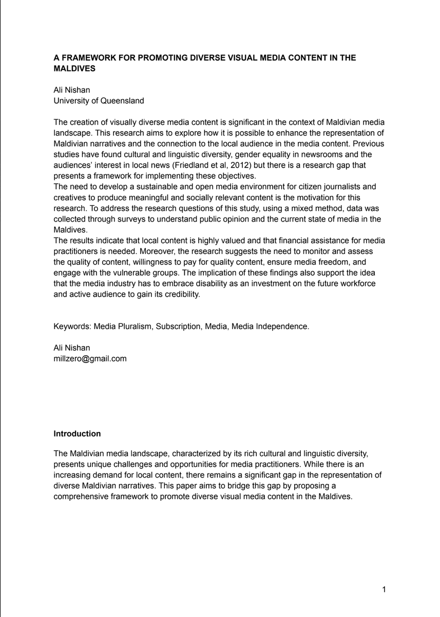 millzero's tweet photo. A framework for promoting diverse visual #mediacontent in the #Maldives
You're welcome to explore the paper on the Maldives #Media landscape.
https://t.co/eu1zTRKr87 https://t.co/078KDdUnLC