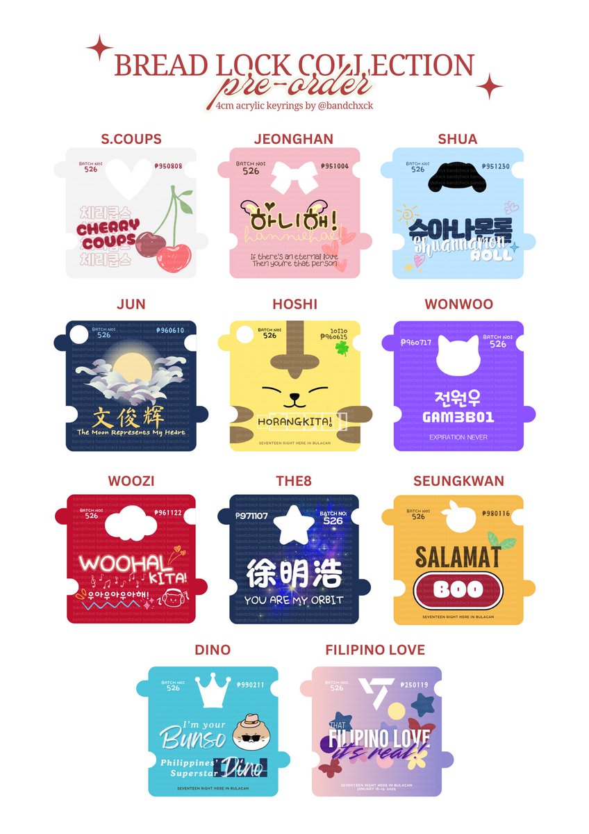 bandchxck's tweet photo. Seventeen Bread Lock Keyring Collection 🍞
Batch 1 
By @bandchxck

Preorder form: https://t.co/JpE9zX1nki
More details in the google form
DOO &amp; DOP: Jan 31, 2025 7PM

Please help RT &amp; Like! Will select 5 people to win free keyring of their choice 💜 https://t.co/Teje0mhhUA