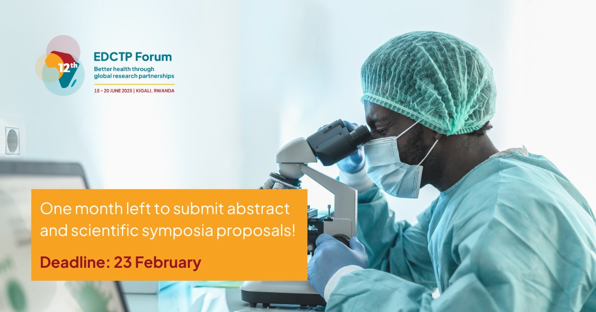 🚨 Only one month left to submit your abstract and scientific symposia applications for the #EDCTPForum!

📅 Deadline: 23 February

Submit your #abstract here 👇

🔗 bit.ly/40HeV7V

Submit your #symposia here 👇

🔗 bit.ly/40qMYA1