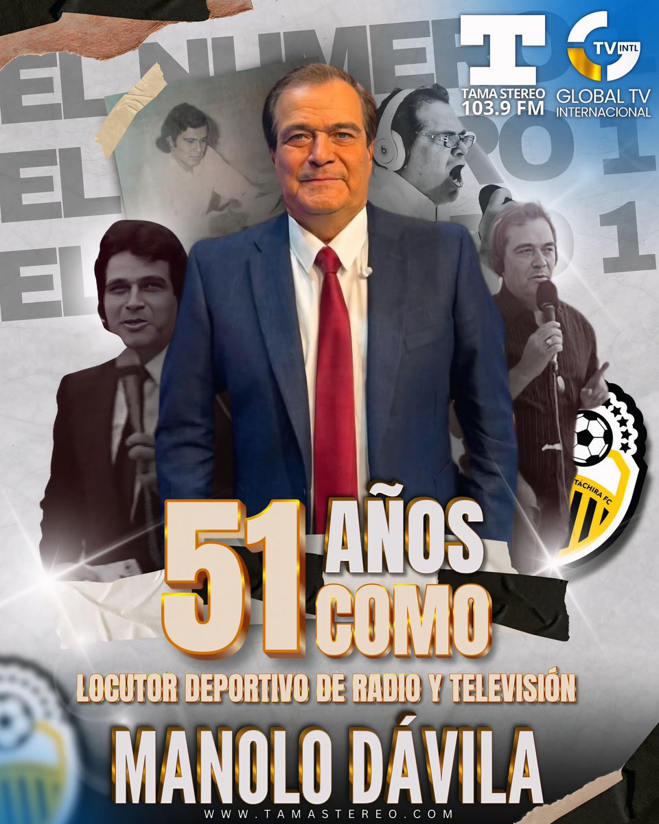 tamastereofm's tweet photo. queremos felicitar a nuestro director Manolo Dávila @ManoloDavilatv que hoy arriba a 51 años ininterrumpidos como narrador de fútbol de radio y televisión.

Nos llena de emoción y orgullo que el número 1 de Venezuela siga siendo primer lugar de sintonía, ¡Felicidades Manolo! https://t.co/QK1WMe9Nm7