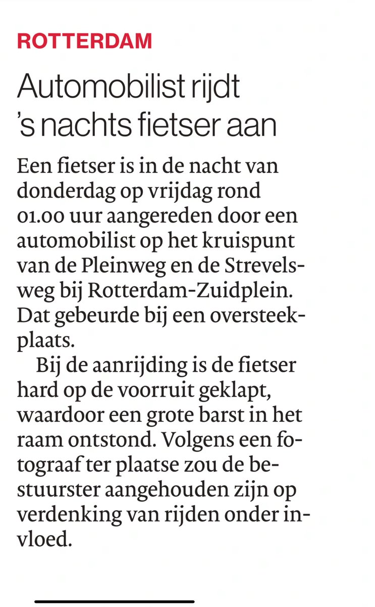 Is die barst in de voorruit echt belangrijker dan de  verwondingen van de fietser, ⁦<a href="/RDStad/">AD Rotterdams Dagblad</a>⁩ ? 
En dit is geen ongeluk: onder invloed rijden is crimineel, je neemt risico’s met de levens van andere verkeersdeelnemers. 🥲
#sterkte fietser!