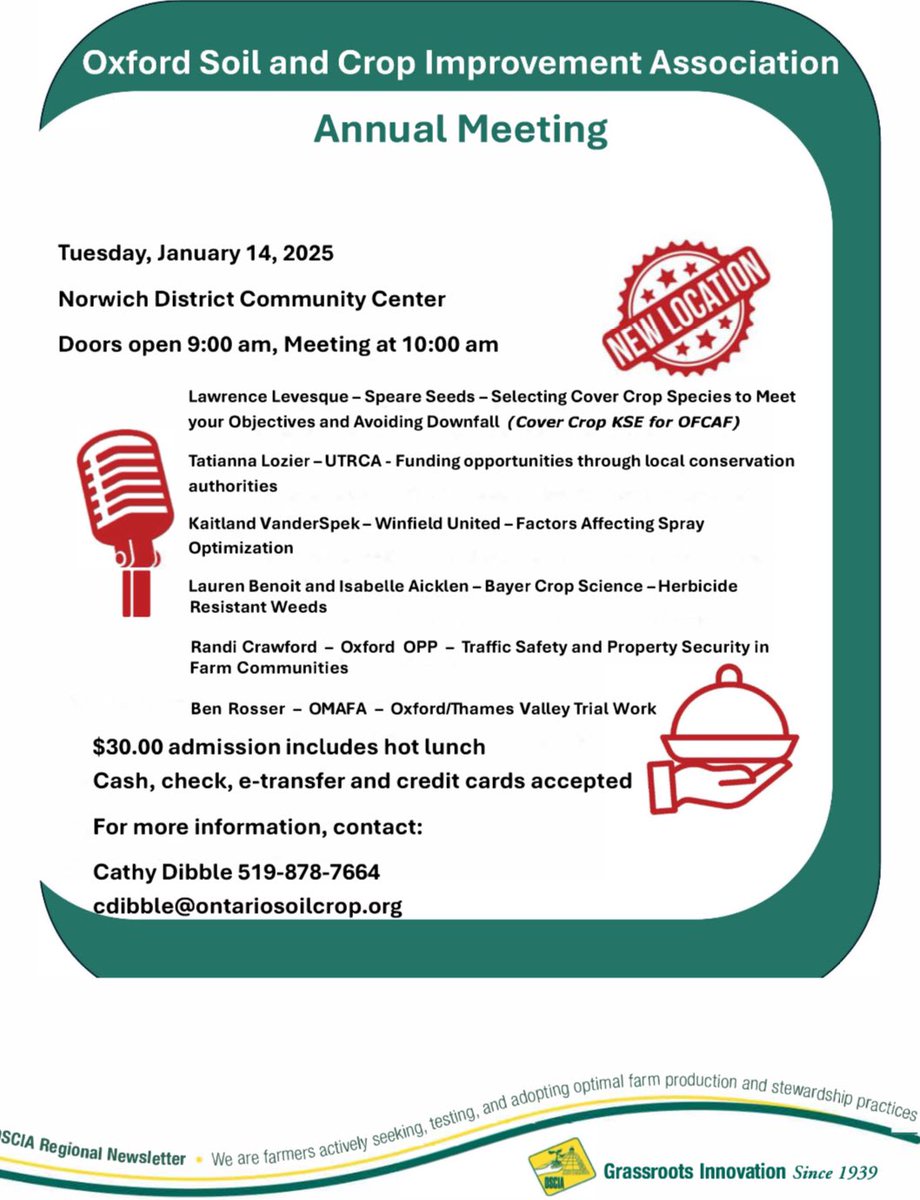 Oxford soil &amp; crop is having their annual meeting this Tuesday (Jan 14th) in Norwich! Looking for some great info &amp; a hot lunch come check it out, doors open at 9AM 🌱 🔥