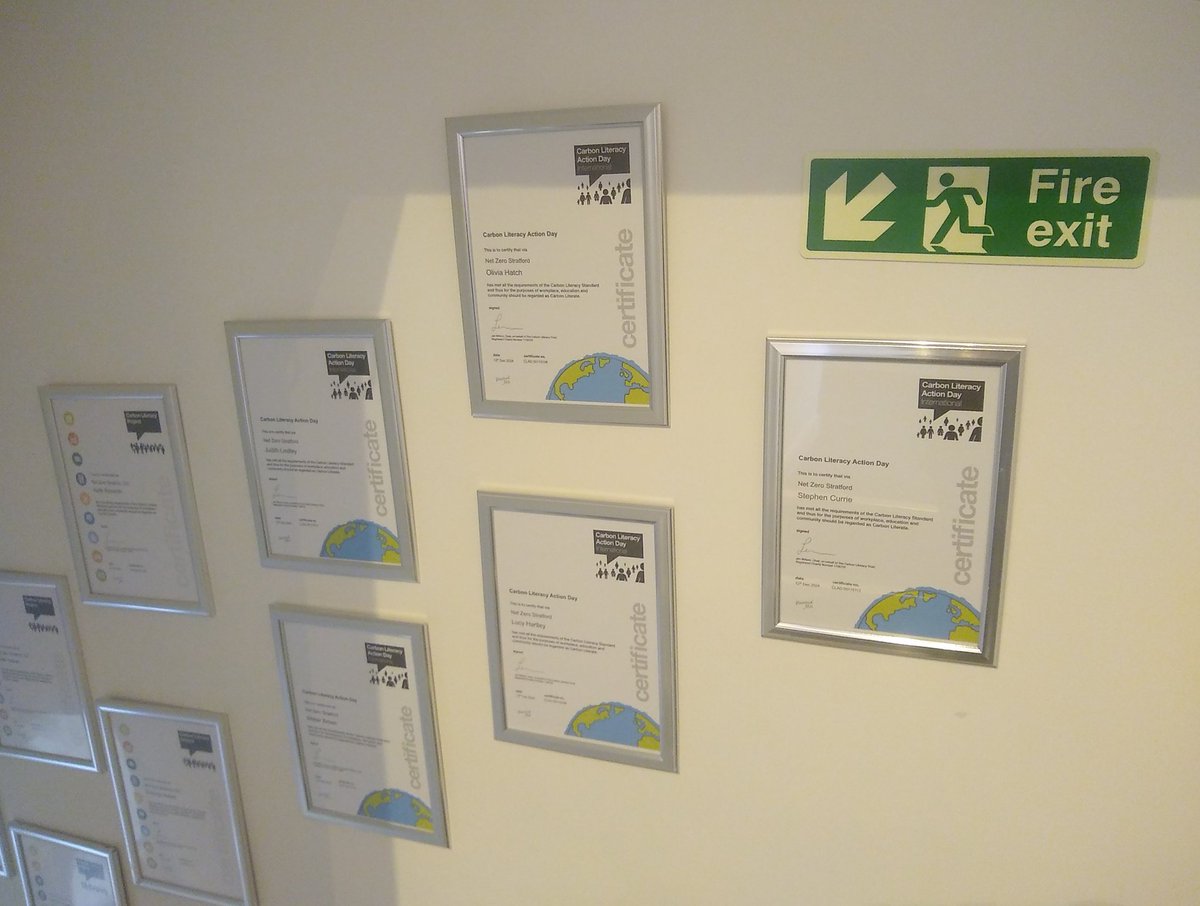 SUAClimate's tweet photo. We've added five more @Carbon_Literacy certificates to our staircase. Can't even get all of them into one photo now! 👍😀

We'll be running more Carbon Literacy courses this year so keep an eye out for them! https://t.co/jCcokf7DFy