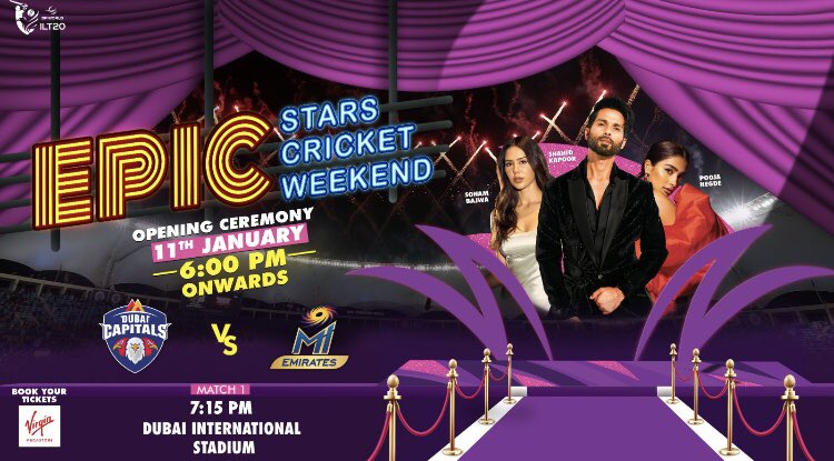 hashMedia_Point's tweet photo. 📣✨ Get ready for an unforgettable evening!

The EPIC Stars Cricket Weekend kicks off with an electrifying Opening Ceremony on 11th January, starting at 6:00 PM onwards at the Dubai International Stadium! 🎉
#EPICStarsCricketWeekend #DubaiEvents #CricketAndEntertainment https://t.co/D0LbHblDcc