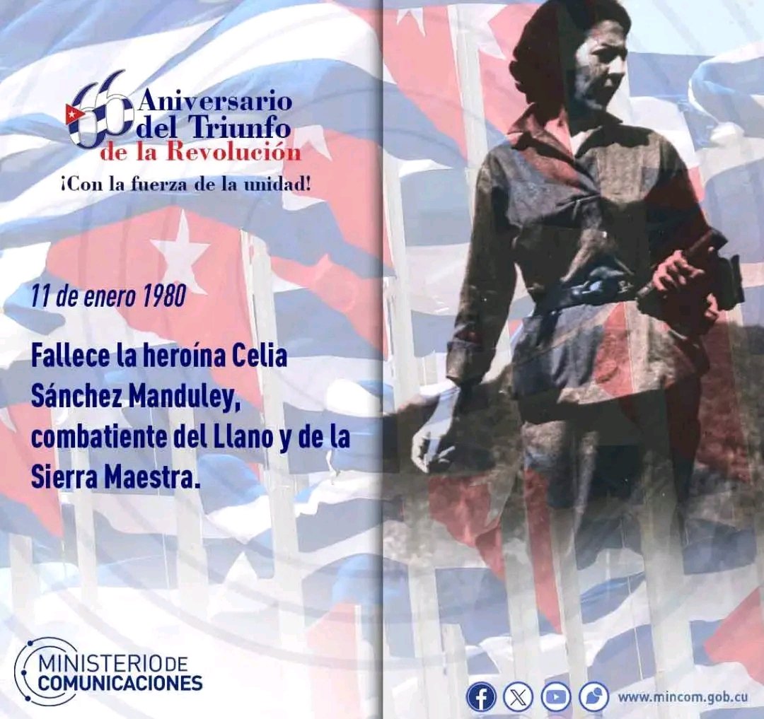 #CeliaSánchez, ejemplo insuperable de lealtad a #Fidel  y a la Revolución. 
Flor autóctona, mujer
 Hecha de miel y de acero
 Radiante como un lucero...
#ConLaFuerrzaDeLaUnidad 
#66AñosEnRevolución