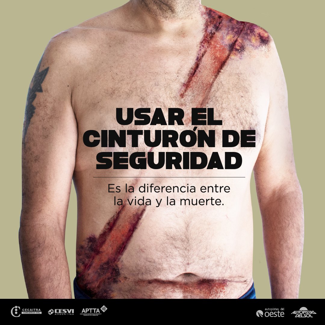 "Usar el cinturón de seguridad
es la diferencia entre la vida y la muerte".

👇  Campaña para sumar conciencia vial de  <a href="/AuSol_AR/">AUTOPISTAS DEL SOL</a> <a href="/AuOeste_AR/">AUTOPISTAS DEL OESTE</a> <a href="/CESVI/">CESVI ARGENTINA</a> <a href="/cecaitra/">CECAITRA</a> y #APTTA_  #PeriodistaDeTránsito