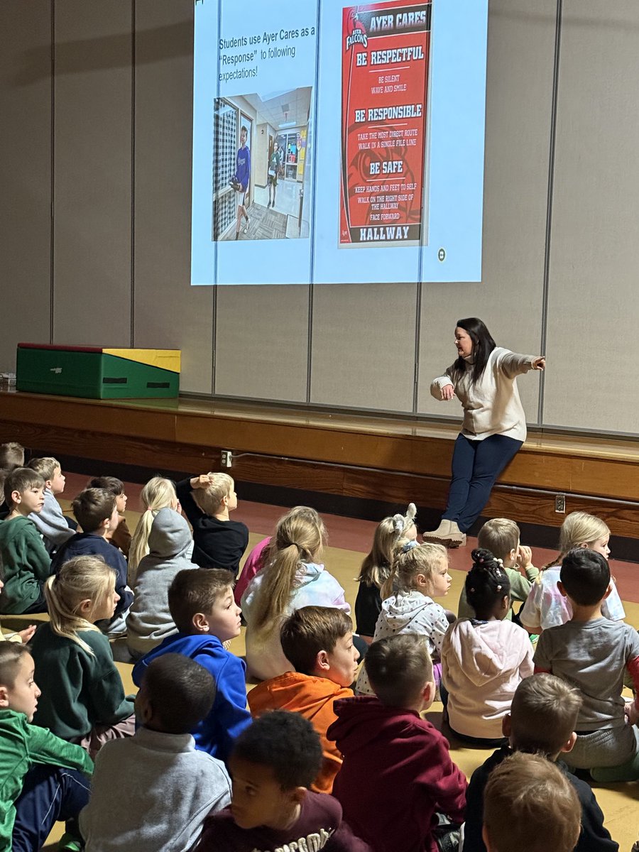 ayerelementary's tweet image. Back to School assemblies for the New Year to review expectations for second semester! Students learned 2 new Rs (responses) in E+R=O. R3: Step Up and R4: Adjust &amp;amp; Adapt. Ask your Falcon about this at home! @FHSchools