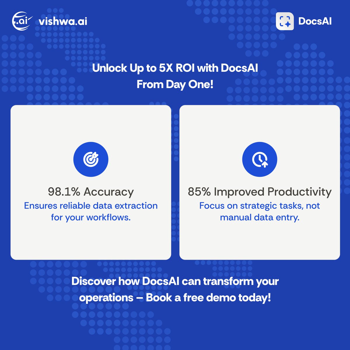 vishwa_ai's tweet photo. ⏳ What’s the ROI of smarter workflows?
With DocsAI, businesses can
✔ Reclaim countless hours
✔ Save big by minimizing errors
✔ Simplify processes with seamless integrations

Start seeing ROI today  
👉https://t.co/8TUZCqzg88
👉https://t.co/Zo3UtBBKUK

#ROI #EfficiencyTools #vishwa_ai #automation #AI
