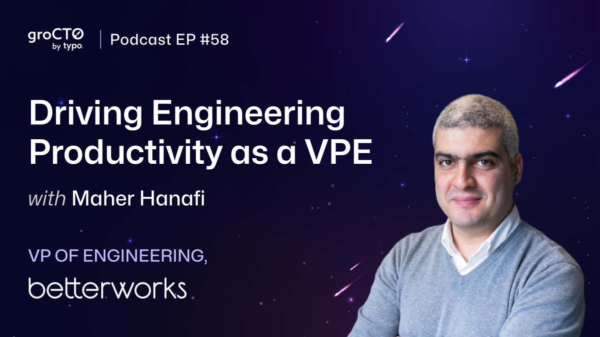 groCTO_'s tweet photo. 🧠Is low productivity slowing down your tech team?
Check out #Ep58 ft. Maher Hanafi, VP of Engineering @Betterworks
Explore leadership lessons, productivity frameworks & adopting new tech like GenAI👇
https://t.co/evphFFhW1C
#Engineering #Management #Podcast #groCTO #Tech #GenAI https://t.co/tmJRGHzVT6
