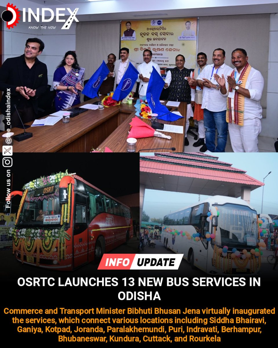 the_odishaindex's tweet image. OSRTC launched 13 new bus services across nine routes on Friday, aiming to improve regional connectivity.
#Osrtc #Buses #Odisha #Transport @OSRTC_Odisha @IPR_Odisha @CTOdisha