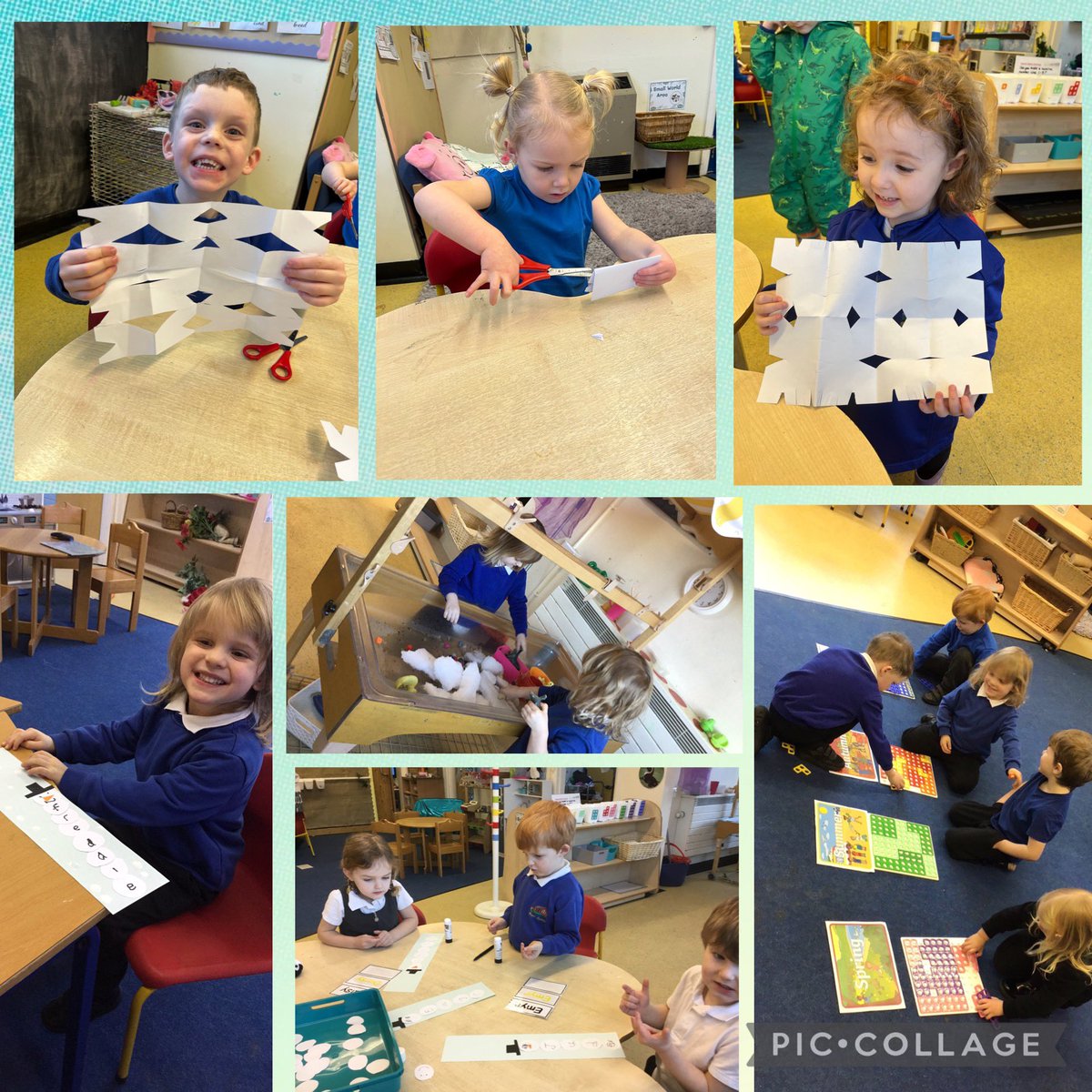 JenkinsMrsRJ's tweet photo. We have had a lovely first week back! We have played in the snow, practised our RWI sounds, made paper snowflakes, created name snowmen and even sorted Numicon into the colours of the 4 seasons. Da iawn Nursery ⭐️ @SychdynSchool https://t.co/iLuWBPxuau