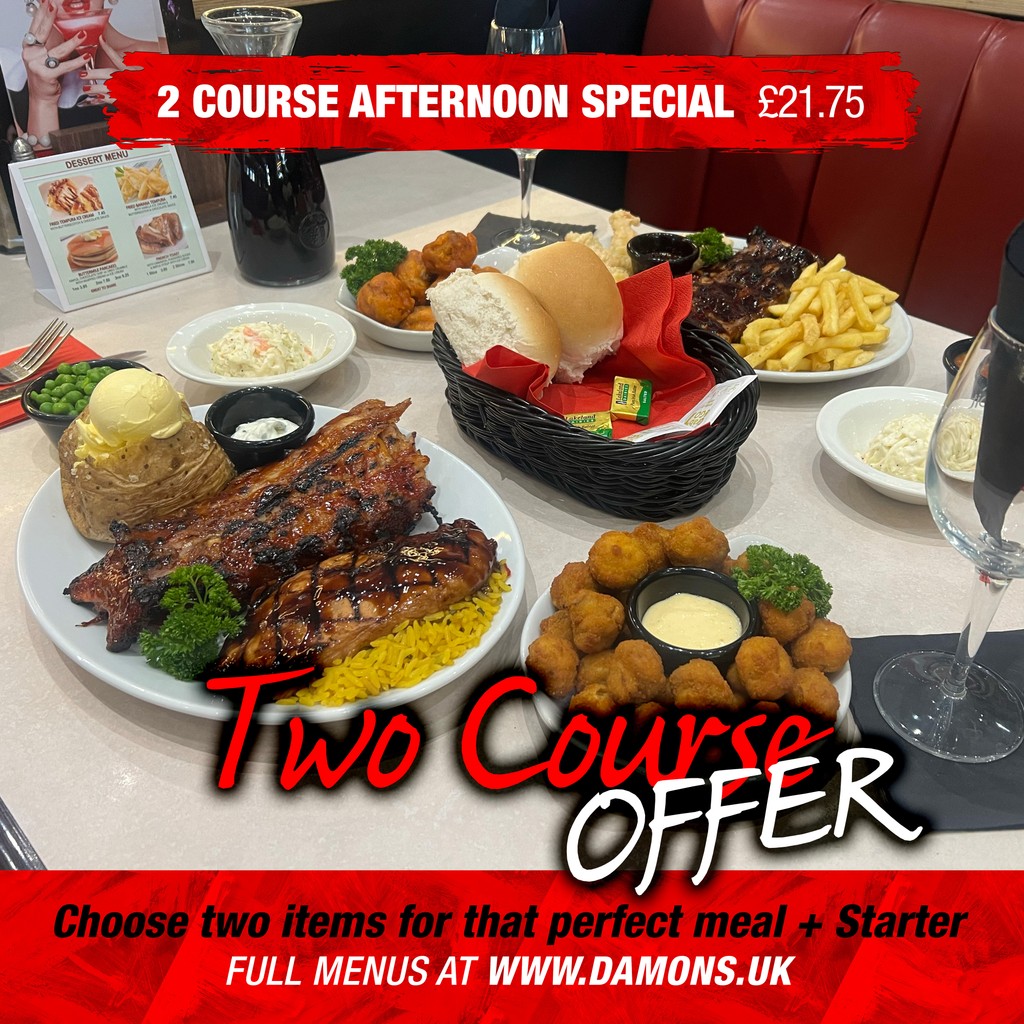 🚨 OFFER 🚨 Our '2 Course Afternoon Special' for only £21.75! Choose a Starter and a Combo Meal for your perfect two courses!! 👉️ damons.co.uk/menus/lunch-me… 😍 #Menu #Restaurant #Offer #Offers 🗓️ Mon-Fri 12pm-6pm &amp; Sat-Sun 12pm-3pm