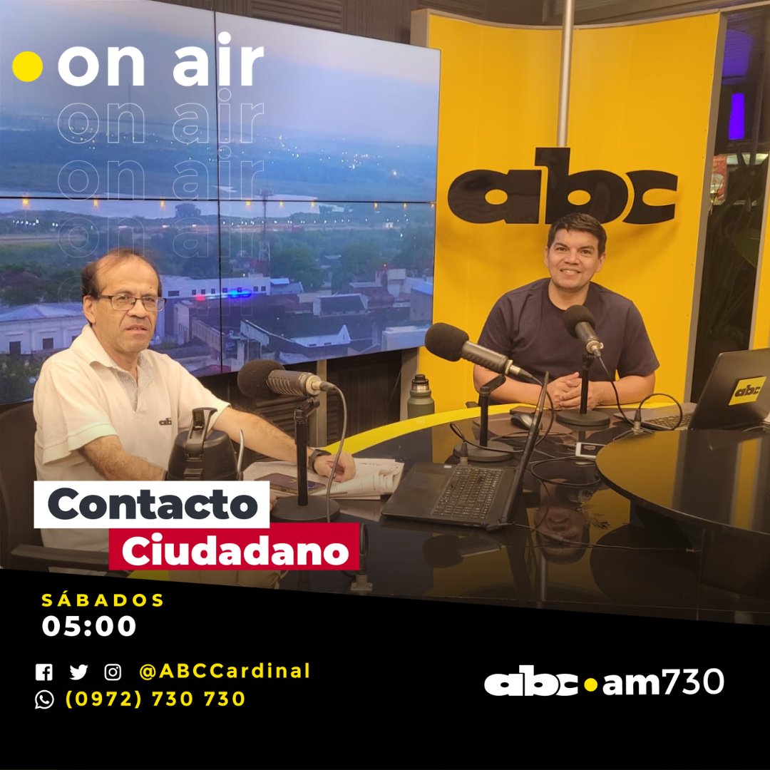 ABC Cardinal 730 AM (@abccardinal) on Twitter photo 🟡AL AIRE ¡#ContactoCiudadano!
🗞️Información y actualidad con <a href="/carlinortega/">Carlos Ortega</a> y <a href="/OsvaldoCaceres/">Osvaldo Cáceres Encina</a> hasta las 8:00.
📲Whatsapp: wa.me/+595972730730
📲abc.com.py/730am
ABC Del Este: 107.1FM.
📻#730AM La más potente. 🟡AL AIRE ¡#ContactoCiudadano!
🗞️Información y actualidad con <a href="/carlinortega/">Carlos Ortega</a> y <a href="/OsvaldoCaceres/">Osvaldo Cáceres Encina</a> hasta las 8:00.
📲Whatsapp: wa.me/+595972730730
📲abc.com.py/730am
ABC Del Este: 107.1FM.
📻#730AM La más potente.