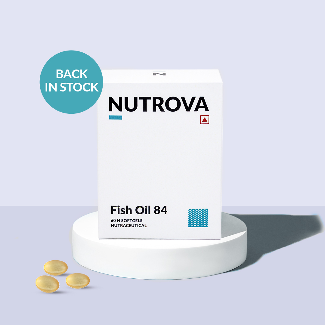 Nutrova's tweet photo. Nutrova Fish Oil 84 is back in stock!  Each capsule contains 550 mg of EPA + DHA in a 658 mg capsule. EPA and DHA are important omega-3 fats that support our brains, nerves and eyes.  

Shop now: https://t.co/DjS09AKdeJ https://t.co/wS7Q5d6Ilj