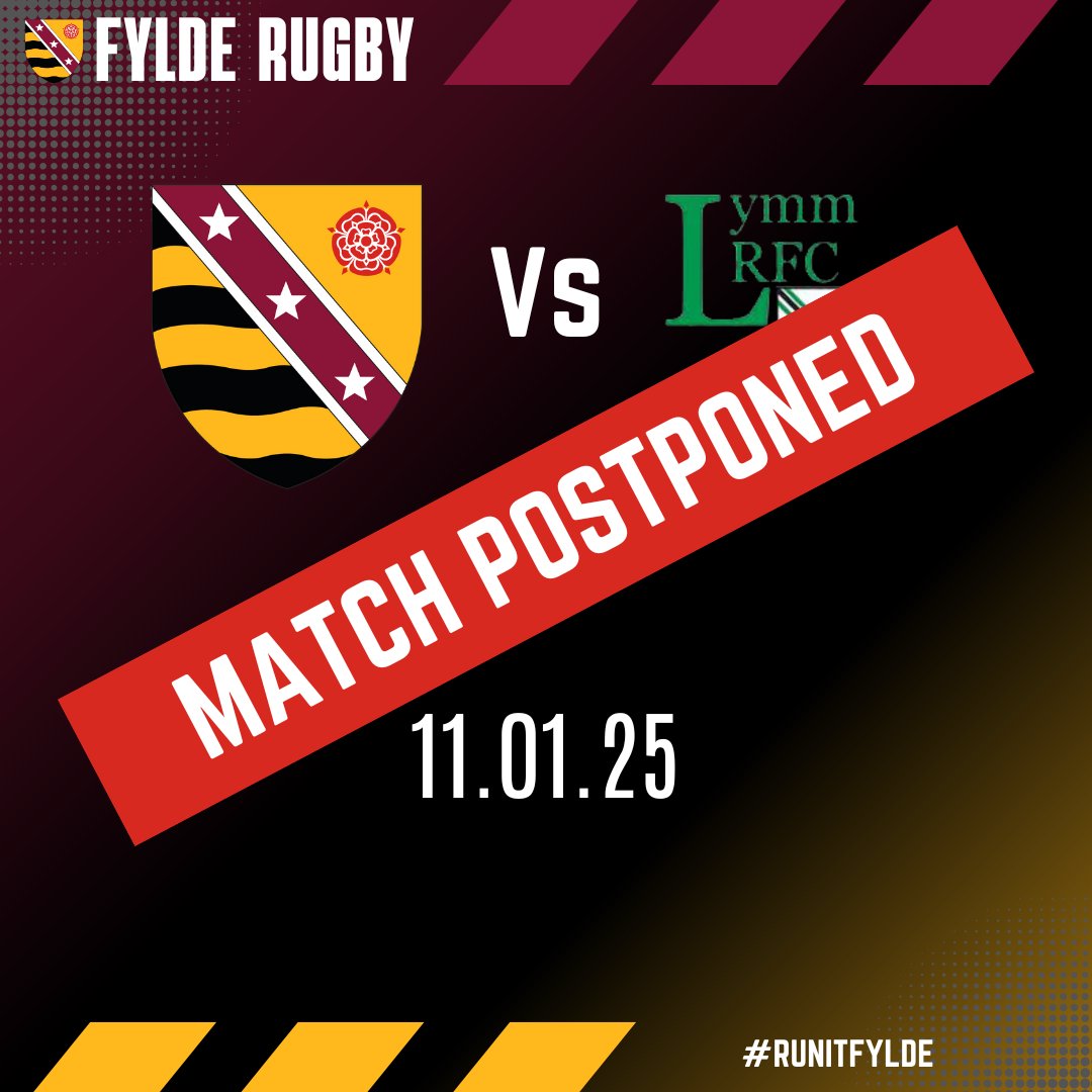 We are very sorry to announce that the <a href="/Natleague_rugby/">National League Rugby</a> game, #Fylde v <a href="/LymmRugbyClub/">Lymm RFC</a>  at the Woodlands today, has been postponed. A pitch inspection was carried out by a National League referee at 08.30 this morning and the pitch was judged as unfit due to heavy frost and ice.
