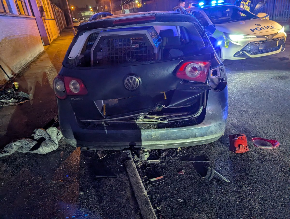 WMFSAston's tweet image. BRV attended an RTC where a car hit a parked vehicle. A dog was found locked in the boot, silent through the night in freezing temperatures. Crews rescued her, and she'll be cared for by police for the night. Please don’t leave animals in extreme cold, and drive carefully!