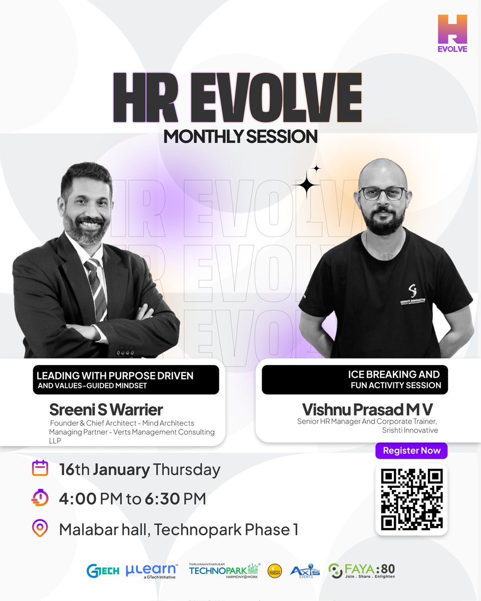 Join us for the #HREvolve Monthly Session! 🚀
🗓️ 16th Jan | 🕓 4:00 PM | 📍 Malabar Hall, Technopark
💡 Sessions by Sreeni S Warrier &amp; Vishnu Prasad MV
Let’s lead, learn, and evolve together!✨|Register now:mulearn.org/r/hr-workshop
#Leadership #HRCommunity #PurposeDriven