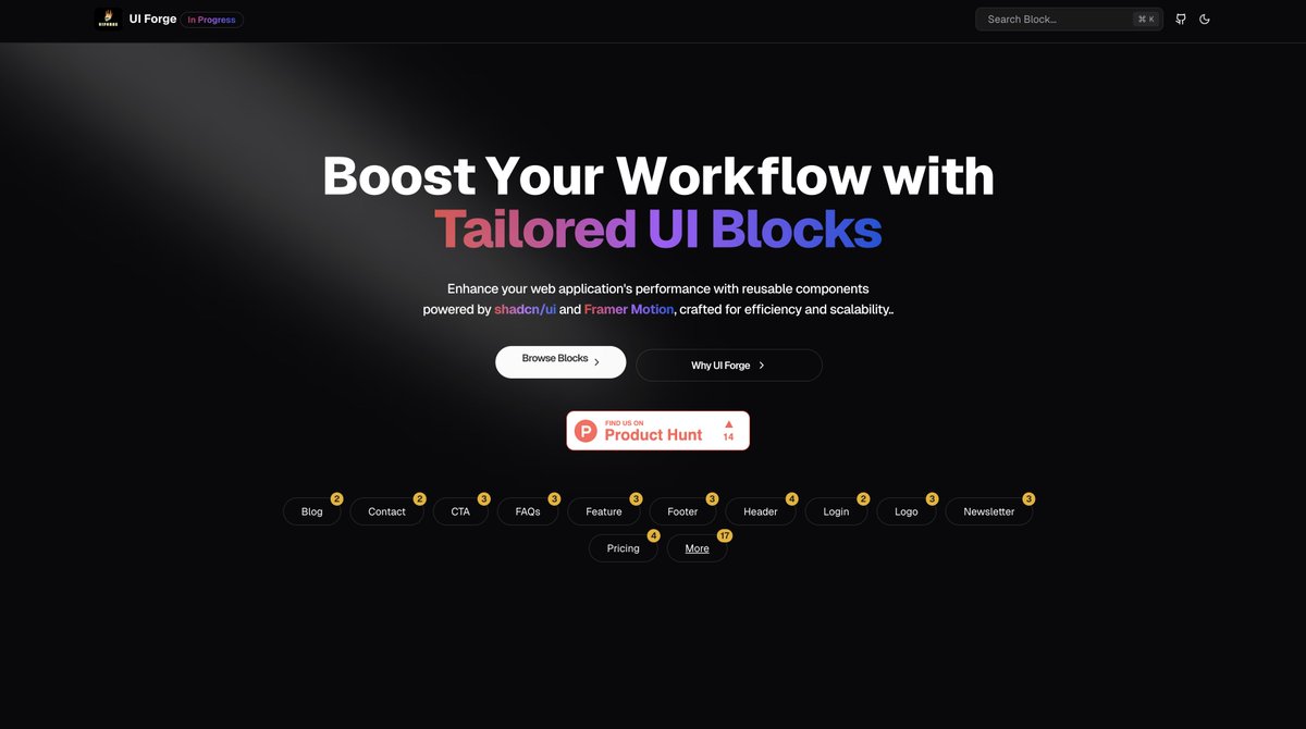 Sagar__Dev's tweet image. 🎉 UIForge – The Open-Source UI Powerhouse for Stunning, Responsive Web Interfaces! Built with Next.js, TypeScript, Shadcn/ui, and Framer Motion.

 ui-forge.vercel.app 

Share it with your developer friends so that they can build startups quickly.
Thanks
#startup #websites